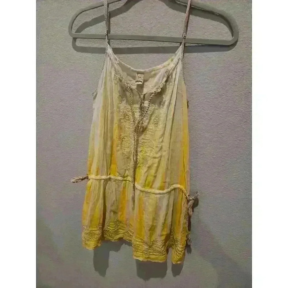 Anthropologie Women's M Yellow Floral Embroidered Sleeveless Tunic Blouse Boho - Picture 1 of 7